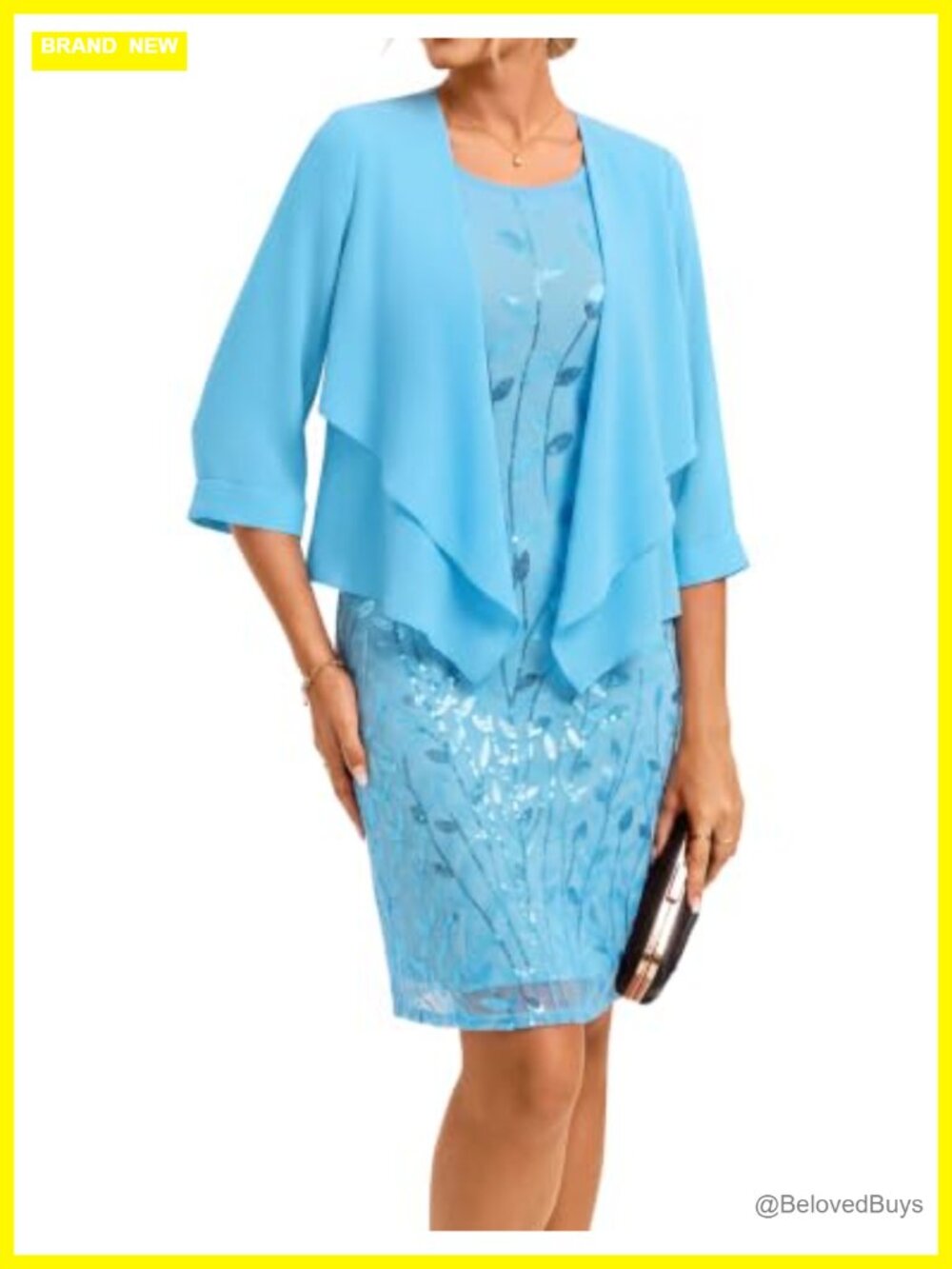 Womens Sequin Sheath Dress Chiffon Jacket Set Formal Wedding Guest